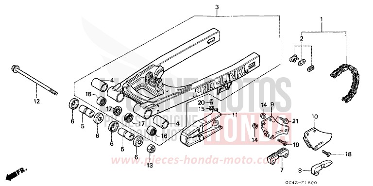 FOURCHETTE ARRIERE de CR80R "Grandes Roues" FLASH RED (R119) de 1986